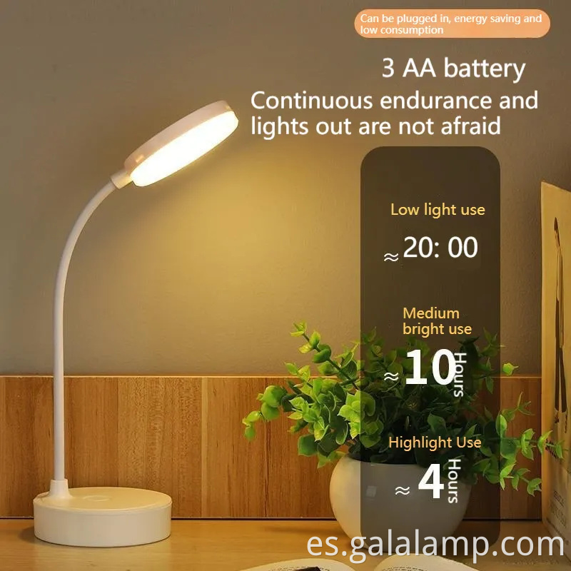 Lámpara de mesa LED de batería de 3*AA de eficiencia energética para estudio y lectura